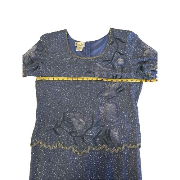 Laurence Kazar silk beaded long formal periwinkle blue purple floral 14W new - Picture 8 of 12